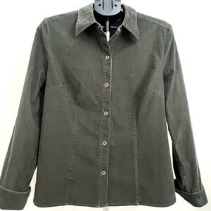 Caslon Women’s Olive Green Corduroy Snap-Up Shirt Size Large